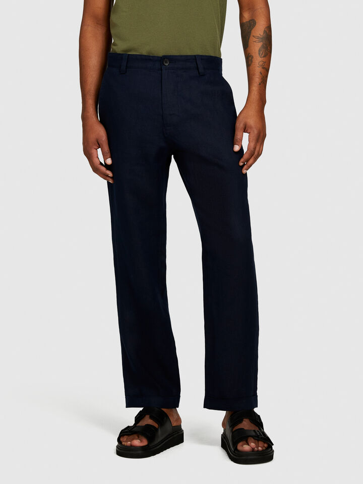 Regular fit trousers in 100% linen - men's regular fit trousers - Dark Blue | Sisley image number 4